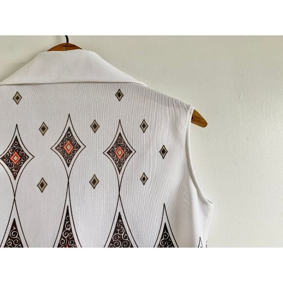 Vintage 70s Sleeveless Mod Top | Abstract Diamond Print | Size S - Picture 5 of 5